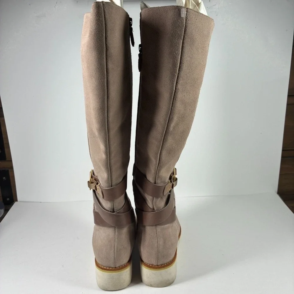 Cole Haan Gerina Women's US 7.5B Taupe Suede Waterproof Wedge Knee-High Boots